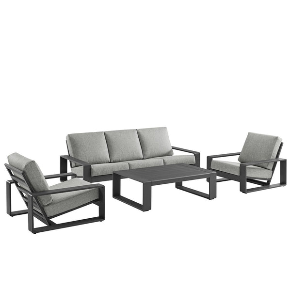 Modway Furniture Lirienne 4-Piece Outdoor Patio Aluminum Conversation Set - Modern, Durable, and Stylish Comfort Light Gray EEI-7306-LGR-GRY