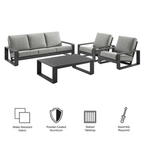 Modway Furniture Lirienne 4-Piece Outdoor Patio Aluminum Conversation Set - Modern, Durable, and Stylish Comfort Light Gray EEI-7306-LGR-GRY