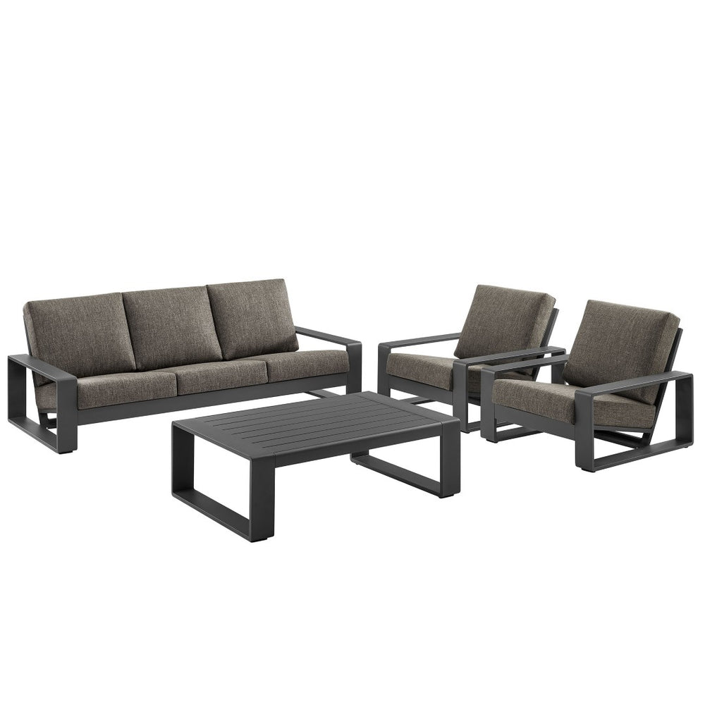Modway Furniture Lirienne 4-Piece Outdoor Patio Aluminum Conversation Set - Modern, Durable, and Stylish Comfort Smoke EEI-7306-SMO-GRY