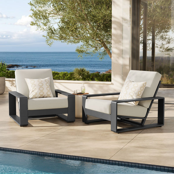 Modway Furniture Lirienne Outdoor Patio Armchair Set of 2 - Stylish Aluminum Faux Wood Design for Cozy Lounging Cream EEI-7308-CRE-GRY