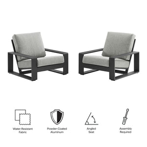 Modway Furniture Lirienne Outdoor Patio Armchair Set of 2 - Stylish Aluminum Faux Wood Design for Cozy Lounging Light Gray EEI-7308-LGR-GRY