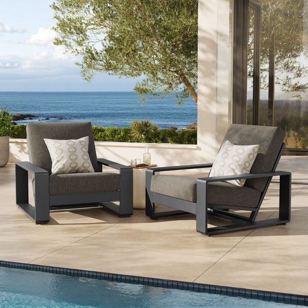 Modway Furniture Lirienne Outdoor Patio Armchair Set of 2 - Stylish Aluminum Faux Wood Design for Cozy Lounging Smoke EEI-7308-SMO-GRY