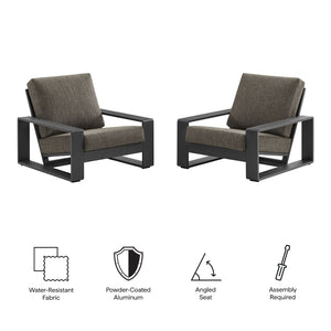 Modway Furniture Lirienne Outdoor Patio Armchair Set of 2 - Stylish Aluminum Faux Wood Design for Cozy Lounging Smoke EEI-7308-SMO-GRY