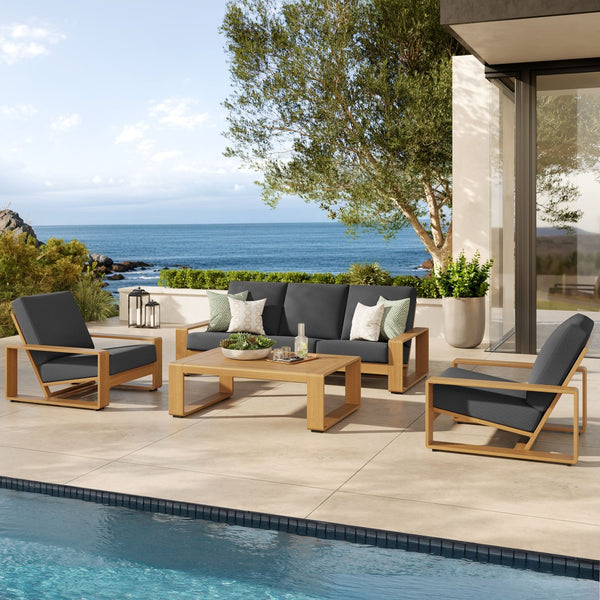 Modway Furniture Lirienne 4-Piece Outdoor Patio Furniture Set – Modern Aluminum Faux Wood for Stylish Entertaining Charcoal Natural EEI-7309-CHA-NAT