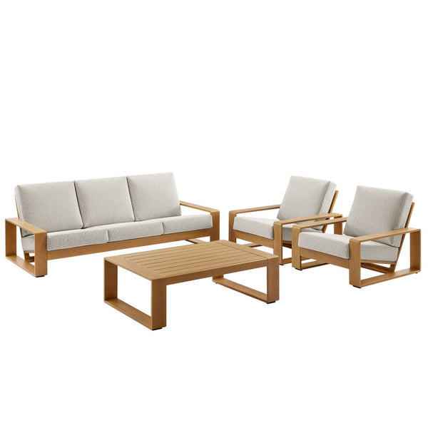 Modway Furniture Lirienne 4-Piece Outdoor Patio Furniture Set – Modern Aluminum Faux Wood for Stylish Entertaining Ivory Natural EEI-7309-IVO-NAT