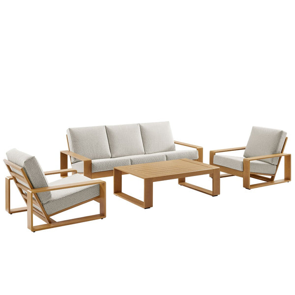 Modway Furniture Lirienne 4-Piece Outdoor Patio Furniture Set – Modern Aluminum Faux Wood for Stylish Entertaining Ivory Natural EEI-7309-IVO-NAT