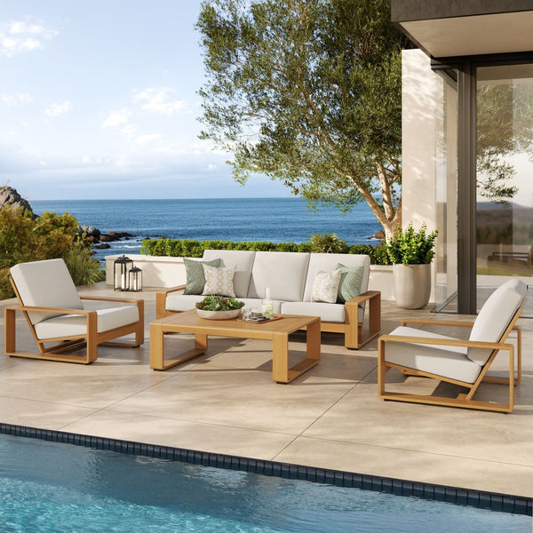 Modway Furniture Lirienne 4-Piece Outdoor Patio Furniture Set – Modern Aluminum Faux Wood for Stylish Entertaining Ivory Natural EEI-7309-IVO-NAT