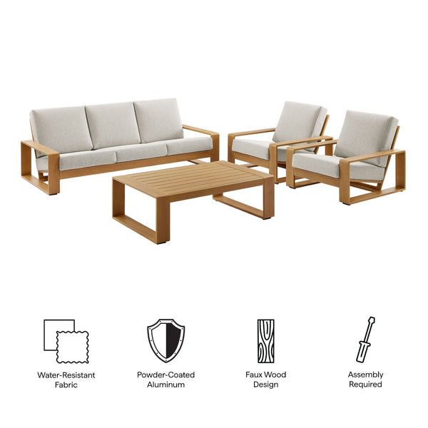 Modway Furniture Lirienne 4-Piece Outdoor Patio Furniture Set – Modern Aluminum Faux Wood for Stylish Entertaining Ivory Natural EEI-7309-IVO-NAT