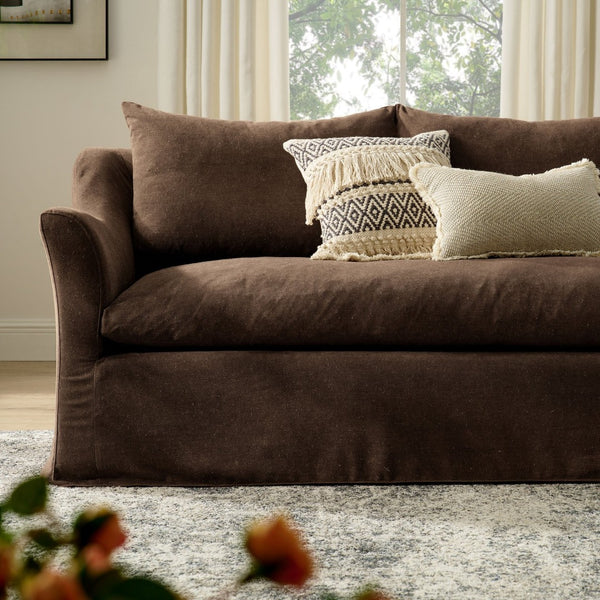 Modway Furniture Somerset Slipcovered Three Seat Sofa with Bench Cushion and Curved Arms for Living Room Cocoa EEI-7310-COA