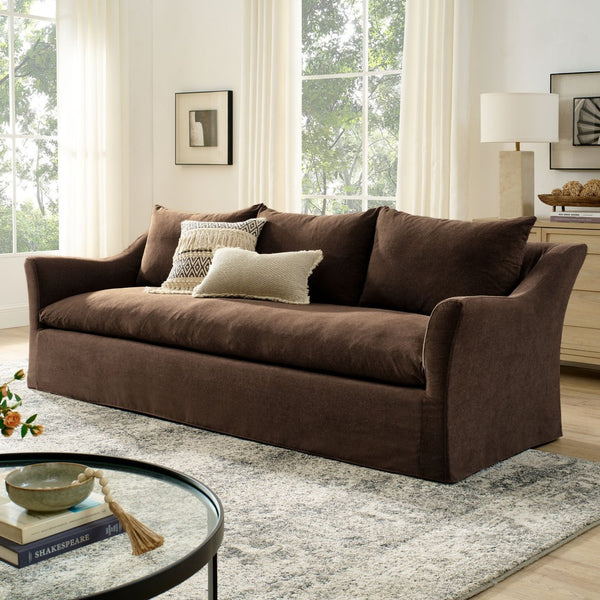 Modway Furniture Somerset Slipcovered Three Seat Sofa with Bench Cushion and Curved Arms for Living Room Cocoa EEI-7310-COA
