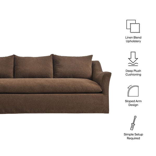 Modway Furniture Somerset Slipcovered Three Seat Sofa with Bench Cushion and Curved Arms for Living Room Cocoa EEI-7310-COA