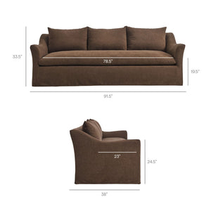 Modway Furniture Somerset Slipcovered Three Seat Sofa with Bench Cushion and Curved Arms for Living Room Cocoa EEI-7310-COA