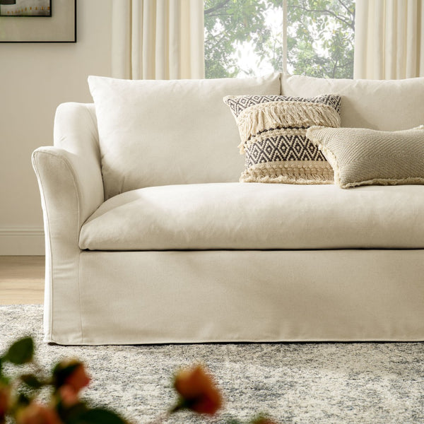 Modway Furniture Somerset Slipcovered Three Seat Sofa with Bench Cushion and Curved Arms for Living Room Linen EEI-7310-LIN