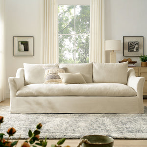 Modway Furniture Somerset Slipcovered Three Seat Sofa with Bench Cushion and Curved Arms for Living Room Linen EEI-7310-LIN