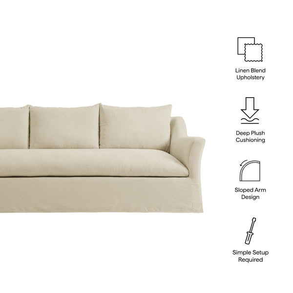 Modway Furniture Somerset Slipcovered Three Seat Sofa with Bench Cushion and Curved Arms for Living Room Linen EEI-7310-LIN