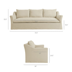 Modway Furniture Somerset Slipcovered Three Seat Sofa with Bench Cushion and Curved Arms for Living Room Linen EEI-7310-LIN