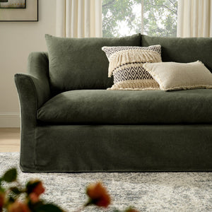 Modway Furniture Somerset Slipcovered Three Seat Sofa with Bench Cushion and Curved Arms for Living Room Sage EEI-7310-SGE