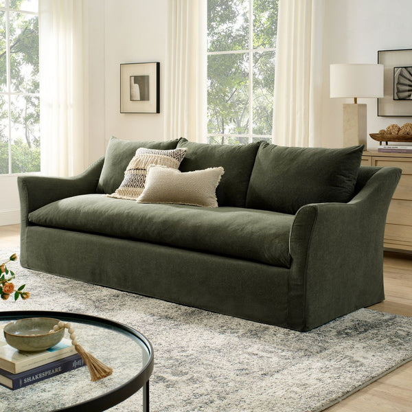 Modway Furniture Somerset Slipcovered Three Seat Sofa with Bench Cushion and Curved Arms for Living Room Sage EEI-7310-SGE