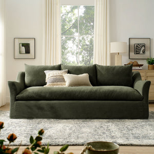 Modway Furniture Somerset Slipcovered Three Seat Sofa with Bench Cushion and Curved Arms for Living Room Sage EEI-7310-SGE
