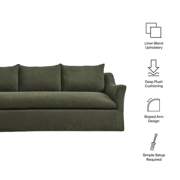 Modway Furniture Somerset Slipcovered Three Seat Sofa with Bench Cushion and Curved Arms for Living Room Sage EEI-7310-SGE