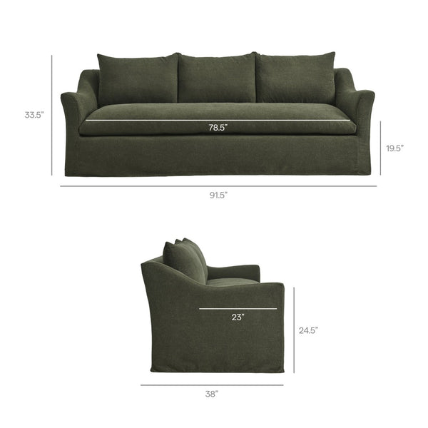 Modway Furniture Somerset Slipcovered Three Seat Sofa with Bench Cushion and Curved Arms for Living Room Sage EEI-7310-SGE