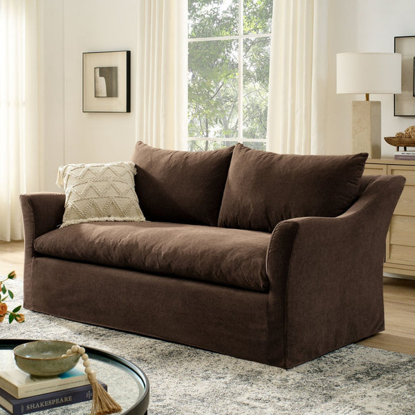 Modway Furniture Somerset Slipcovered Two Seat Sofa with Curved Arms and Natural Woven Fabric Cocoa EEI-7311-COA