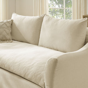Modway Furniture Somerset Slipcovered Two Seat Sofa with Curved Arms and Natural Woven Fabric Linen EEI-7311-LIN