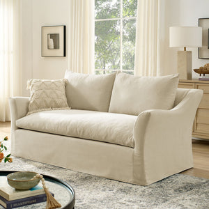 Modway Furniture Somerset Slipcovered Two Seat Sofa with Curved Arms and Natural Woven Fabric Linen EEI-7311-LIN