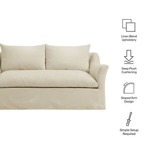 Modway Furniture Somerset Slipcovered Two Seat Sofa with Curved Arms and Natural Woven Fabric Linen EEI-7311-LIN