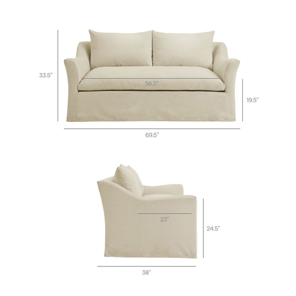 Modway Furniture Somerset Slipcovered Two Seat Sofa with Curved Arms and Natural Woven Fabric Linen EEI-7311-LIN