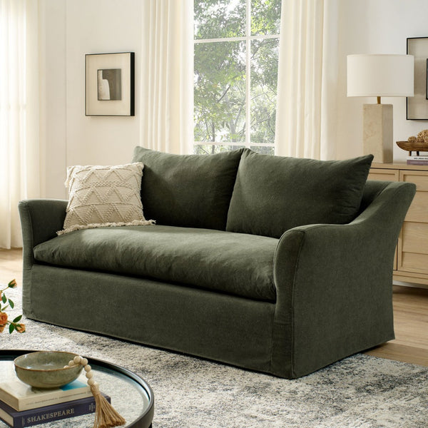 Modway Furniture Somerset Slipcovered Two Seat Sofa with Curved Arms and Natural Woven Fabric Sage EEI-7311-SGE