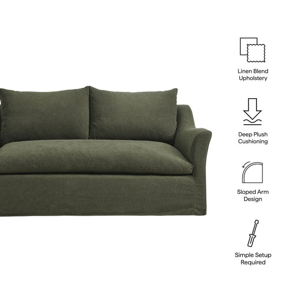 Modway Furniture Somerset Slipcovered Two Seat Sofa with Curved Arms and Natural Woven Fabric Sage EEI-7311-SGE