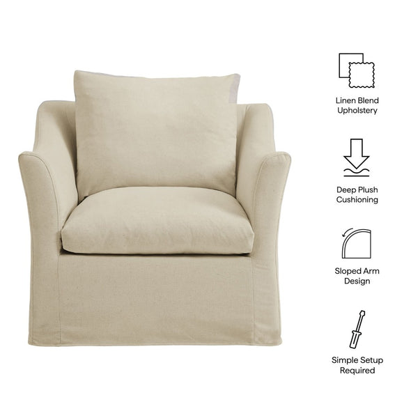 Modway Furniture Somerset Woven Fabric Slipcovered Accent Chair for Modern Farmhouse Living Rooms Linen EEI-7312-LIN