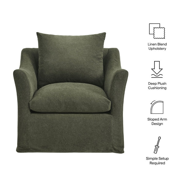 Modway Furniture Somerset Woven Fabric Slipcovered Accent Chair for Modern Farmhouse Living Rooms Sage EEI-7312-SGE