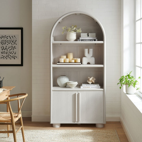 Modway Furniture Bellamy Tall Arched Display Cabinet Bookcase - Contemporary Elegance with Open Shelves & Storage! EEI-7314-ASH