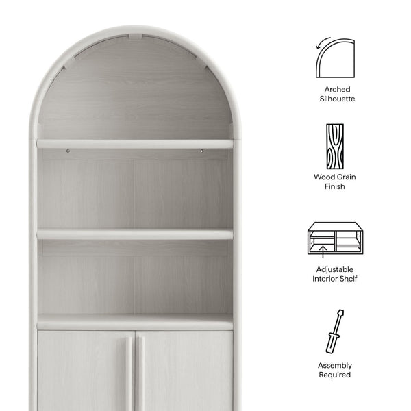 Modway Furniture Bellamy Tall Arched Display Cabinet Bookcase - Contemporary Elegance with Open Shelves & Storage! EEI-7314-ASH