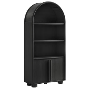 Modway Furniture Bellamy Tall Arched Bookcase with Open Shelving and Soft Close Doors Wood Grain EEI-7314-BLK