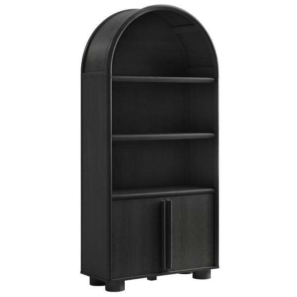 Modway Furniture Bellamy Tall Arched Bookcase with Open Shelving and Soft Close Doors Wood Grain EEI-7314-BLK