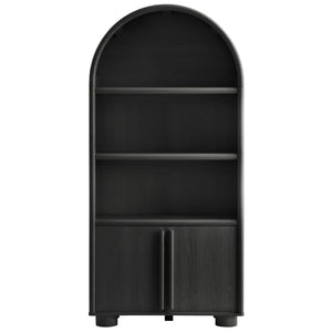 Modway Furniture Bellamy Tall Arched Bookcase with Open Shelving and Soft Close Doors Wood Grain EEI-7314-BLK