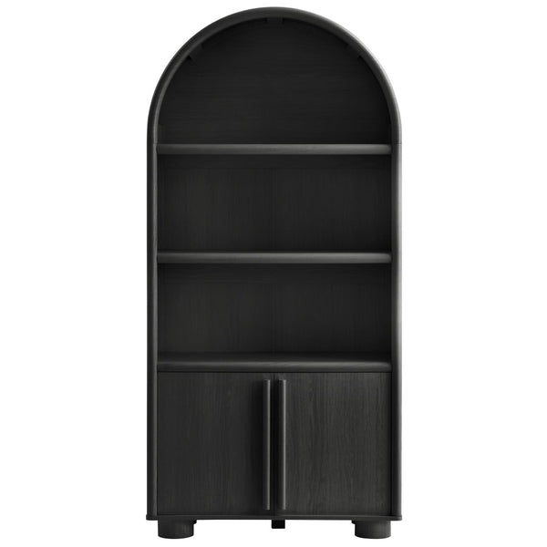 Modway Furniture Bellamy Tall Arched Bookcase with Open Shelving and Soft Close Doors Wood Grain EEI-7314-BLK