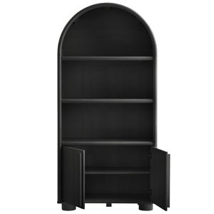 Modway Furniture Bellamy Tall Arched Bookcase with Open Shelving and Soft Close Doors Wood Grain EEI-7314-BLK