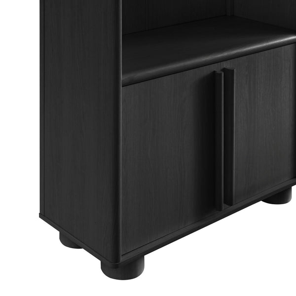 Modway Furniture Bellamy Tall Arched Bookcase with Open Shelving and Soft Close Doors Wood Grain EEI-7314-BLK