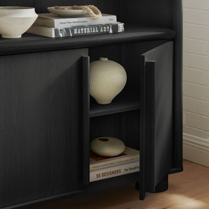 Modway Furniture Bellamy Tall Arched Bookcase with Open Shelving and Soft Close Doors Wood Grain EEI-7314-BLK