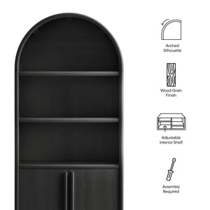 Modway Furniture Bellamy Tall Arched Bookcase with Open Shelving and Soft Close Doors Wood Grain EEI-7314-BLK