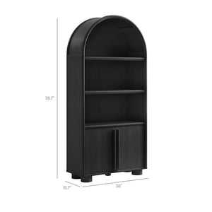 Modway Furniture Bellamy Tall Arched Bookcase with Open Shelving and Soft Close Doors Wood Grain EEI-7314-BLK