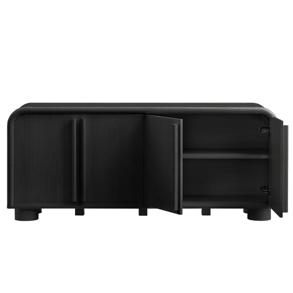 Modway Furniture Bellamy Curved Four Door Sideboard with Wood Grain Finish for Modern Dining Rooms EEI-7315-BLK