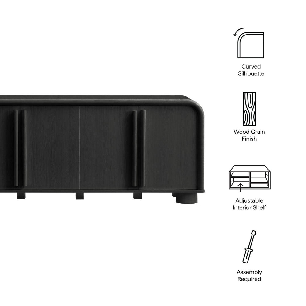 Modway Furniture Bellamy Curved Four Door Sideboard with Wood Grain Finish for Modern Dining Rooms EEI-7315-BLK