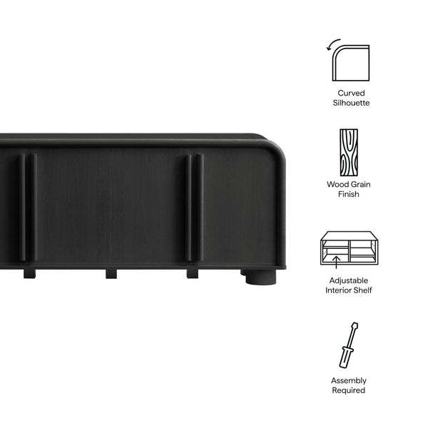 Modway Furniture Bellamy Curved Four Door Sideboard with Wood Grain Finish for Modern Dining Rooms EEI-7315-BLK