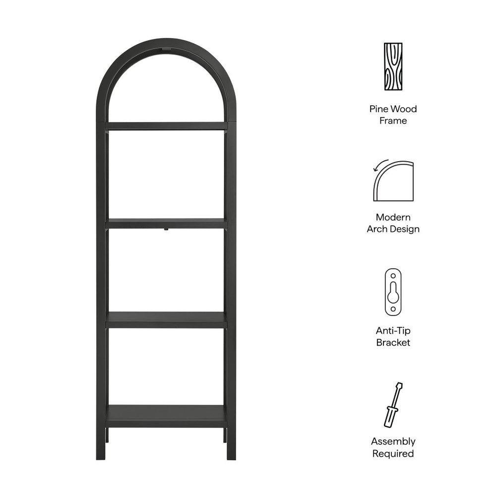 Modway Furniture Vexley 72-Inch Tall Narrow Arched Bookshelf - Modern Minimalist Design for Stunning Home Displays Black EEI-7316-BLK