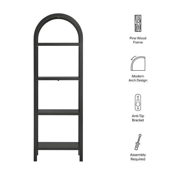 Modway Furniture Vexley 72-Inch Tall Narrow Arched Bookshelf - Modern Minimalist Design for Stunning Home Displays Black EEI-7316-BLK